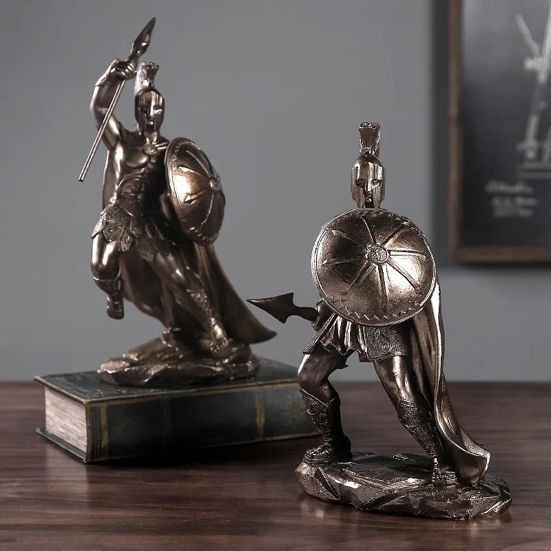 Спартанская статуя украшение Европейский герой скульптура ретро модель