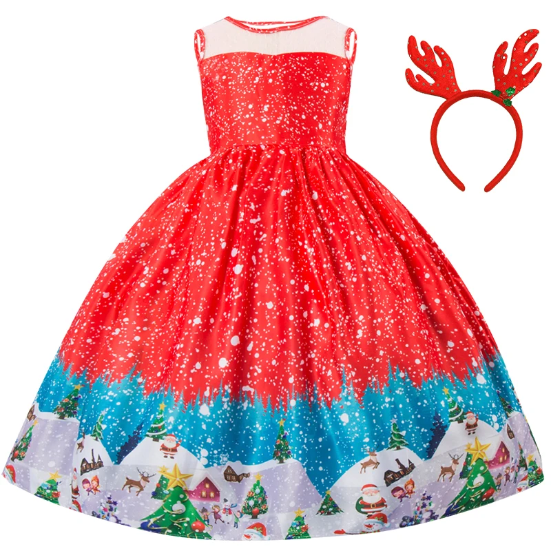 New Year Christmas Dress For Girl Kids Dresses Girls Children Santa Party Match Headband 4 5 6 7 8 9 10 Baby Clothes | Детская одежда и