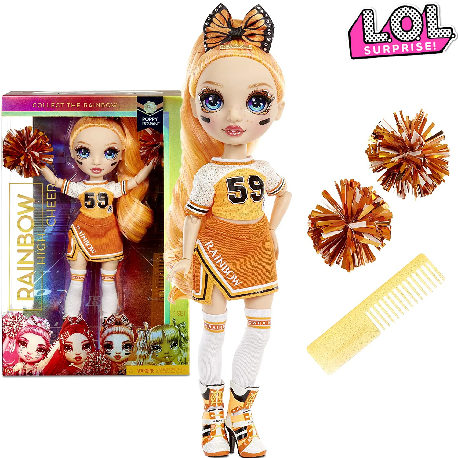 

11-Inch Rainbow High Cheer Poppy Rowan Orange Cheerleader Fashion Pom Poms Doll Lol Surprise Dolls Kids Toys Girls