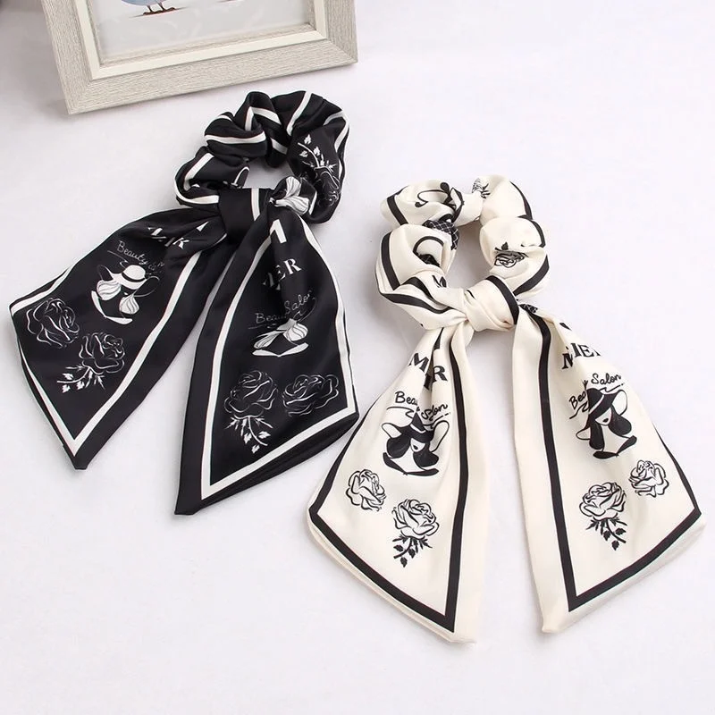 

1PCS Printed Bowknot Large Intestine Headwear Simple Fabric Head Ropes Ponytail Hair Circle Headdress Woman Hair Accessories