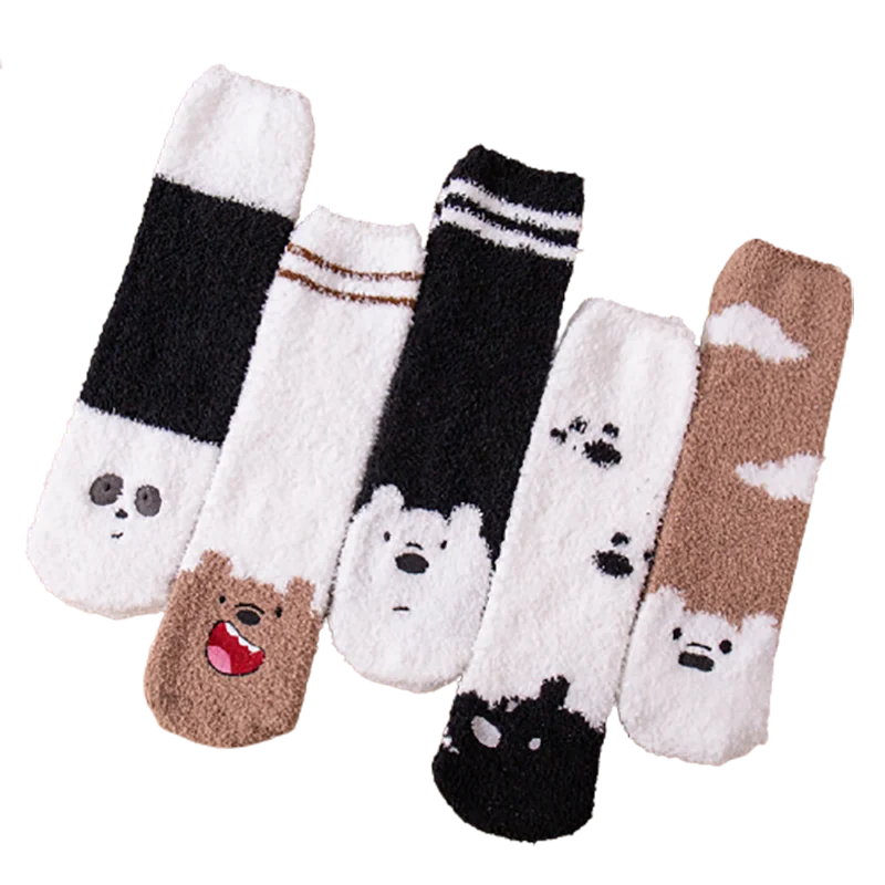 Носки зимние теплые толстые носки из кораллового флиса с милыми мультяшными