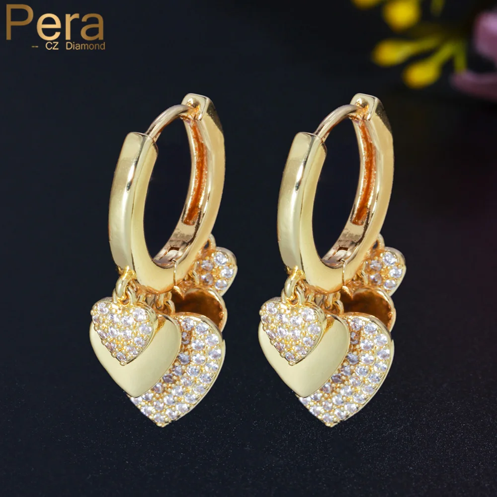 

Пера с фирменным дизайном бразильского золота Цвет CZ Циркон Висячие «любящее сердце» Подвески Huggie серьги-кольца для женщин вечерние ювелир...