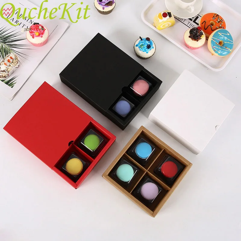 

5/10Pcs 4 Holes Kraft Paper Macaron Baking Box DIY Hanmade Mooncake Cookie Gift Packaging Cardboard Boxes Drawer Baby Shower