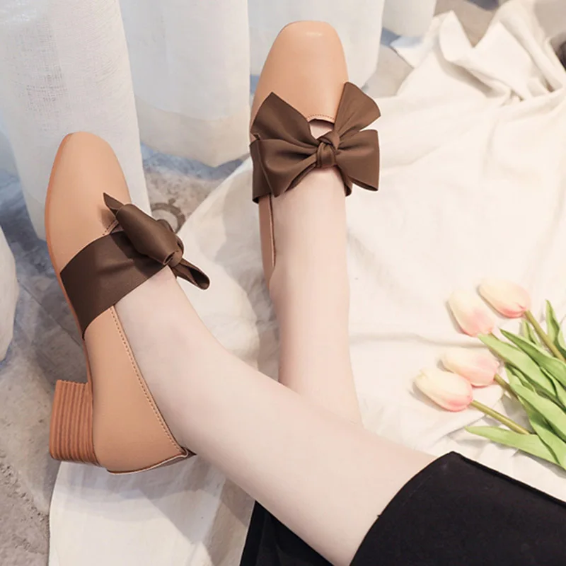 Классические туфли на среднем каблуке туфли-лодочки с бантом-бабочкой
