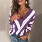 Женский свитер с принтом и V-образным вырезом, осеньзима, Y2K, повседневный тонкий свитер в полоску с длинными рукавами, свободная уличная одежда, женский свитер