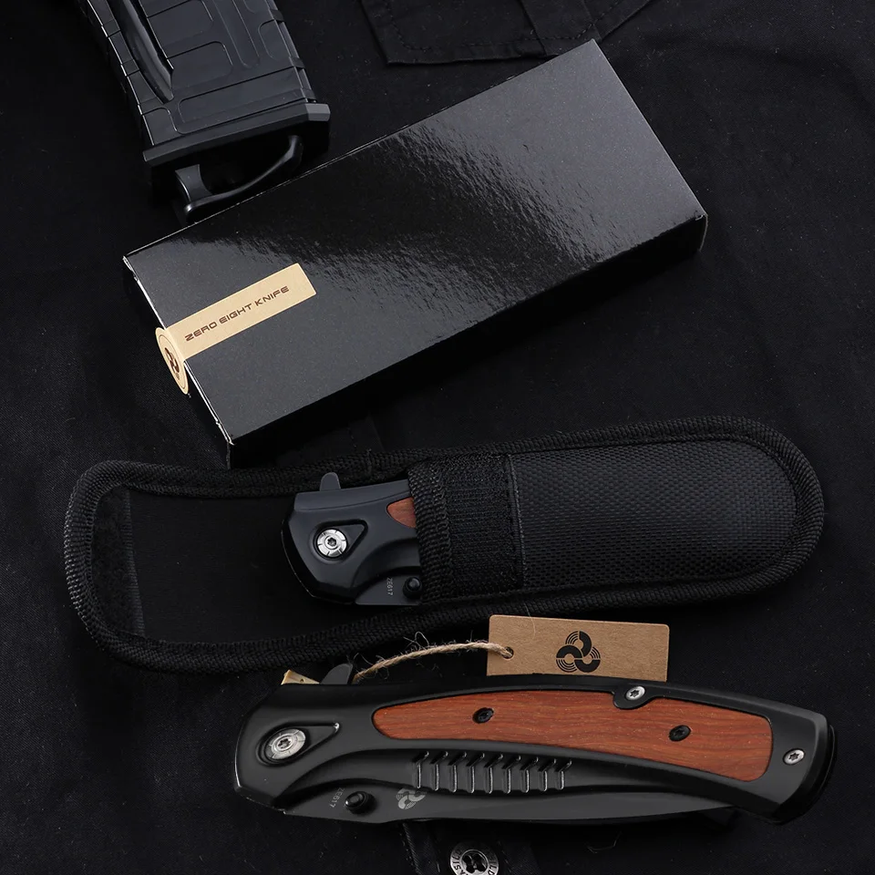 

ZERO EIGHT knives outdoor tactical hunting cutte 440 blade stainless steel inlaid wood camping folding pocket knife EDC tool 617