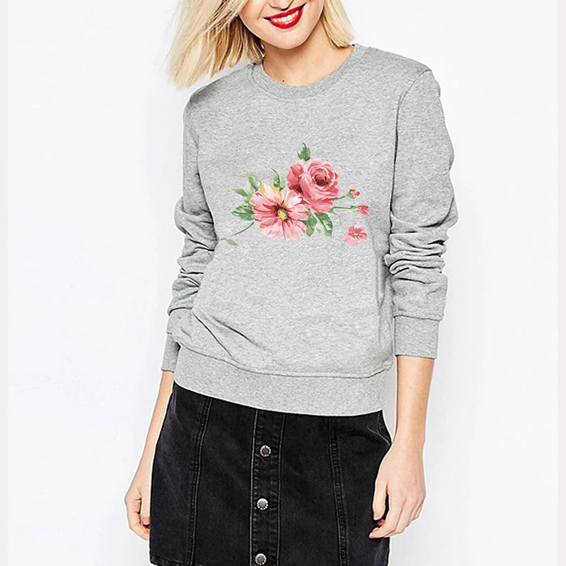 

High Quality O-Neck Hoodies Top Woman Women Fall Winter Cute Flowers Sweatshirts Vivid Print Tracksuits