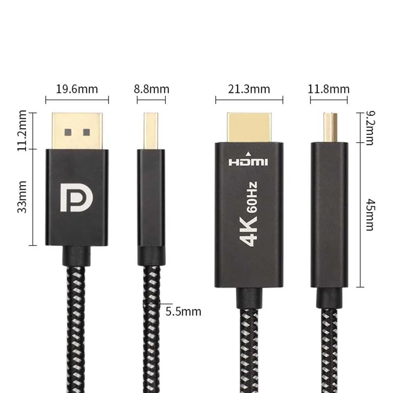 2m DisplayPort HDMI кабель с нейлоновой оплеткой позолоченный 4K 60Hz UHD однонаправленный