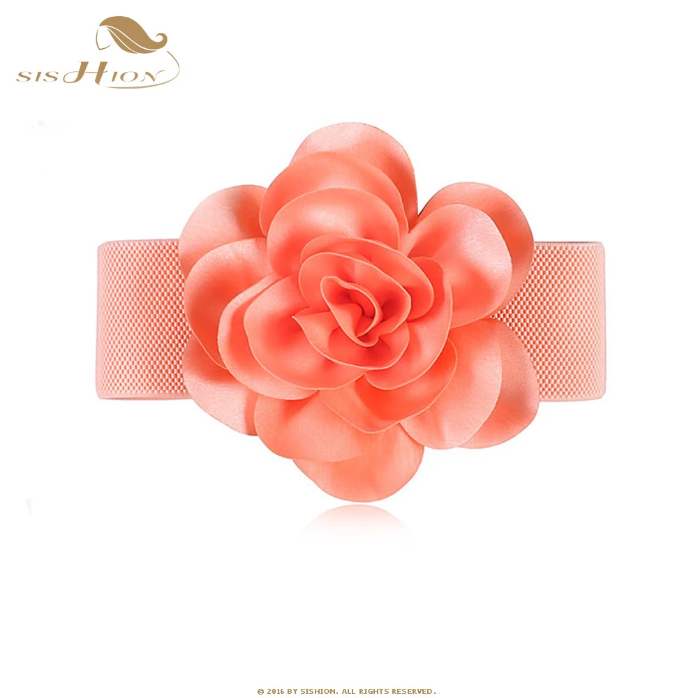 

SISHION Womens New Fashion Flower Waistband Elastic Cummerbunds Decoration Dress Red Black White Waist Belts QY0643