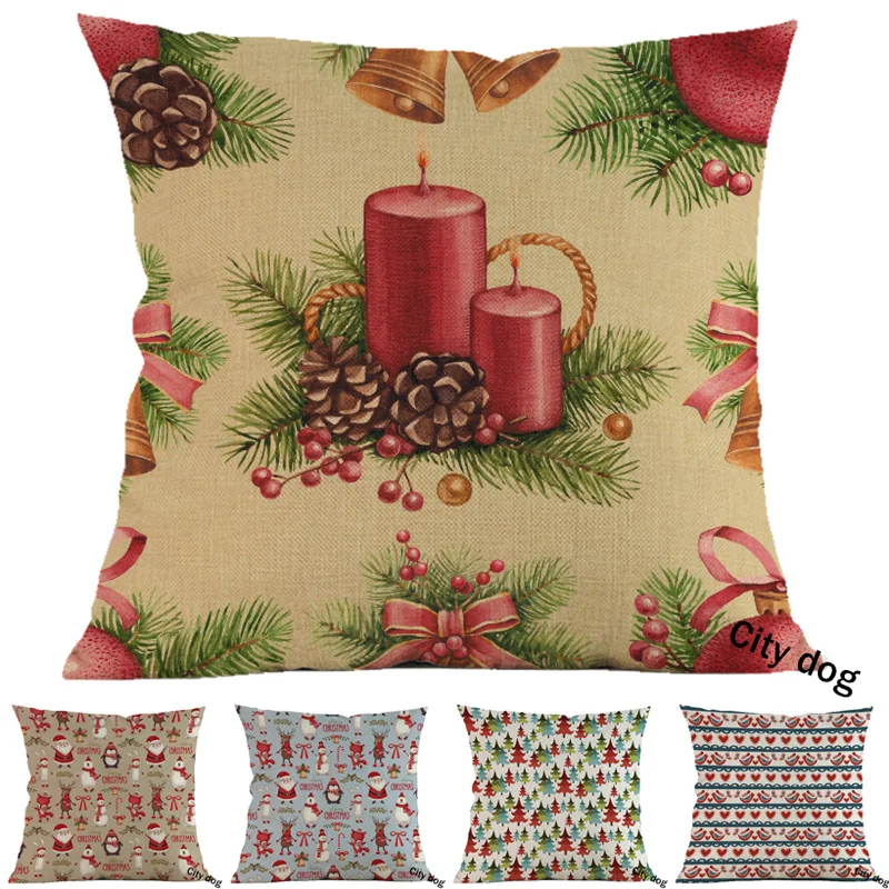 Рождественская декоративная наволочка мультяшная свеча сосновый лист сосна