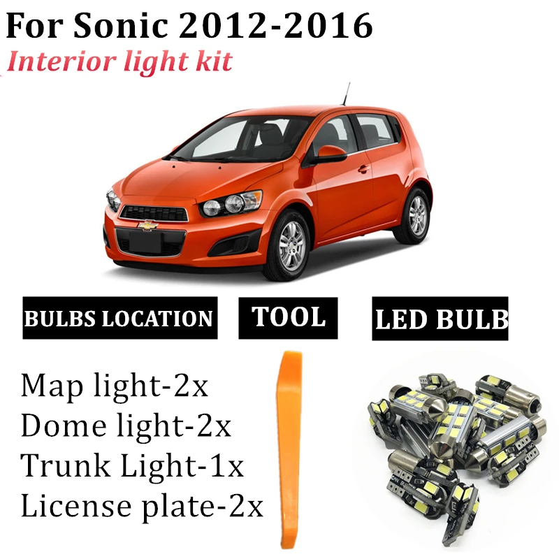 7x Interior LED Car Trunk Cargo Light Kit Fit For 2012 2013 2014 2015 2016 Chevrolet Sonic chevy Map Dome ceiling License Lamp | Автомобили