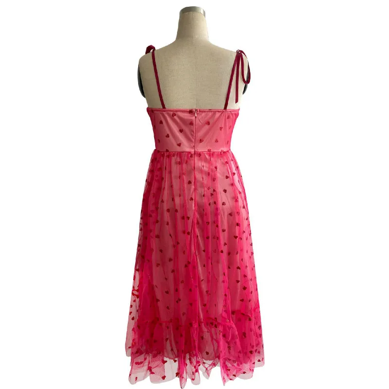 

Sling Party Dress Sexy Women Dress Summer Women Pink Heart Spaghetti Strap Dress Sleeveless Strapless Embroidery Women Dress