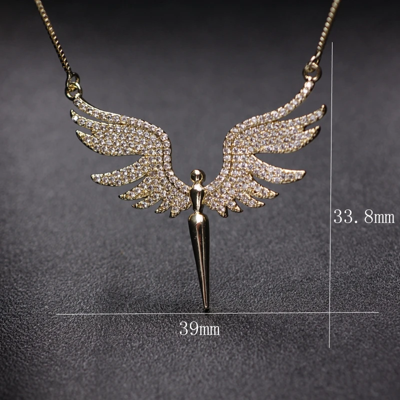 

Charm Angel Wing Pendant Necklace For Women Full Micro Cubic Zirconia Paved 2019 Fashion Gold Color& Silver Color Angel Necklace