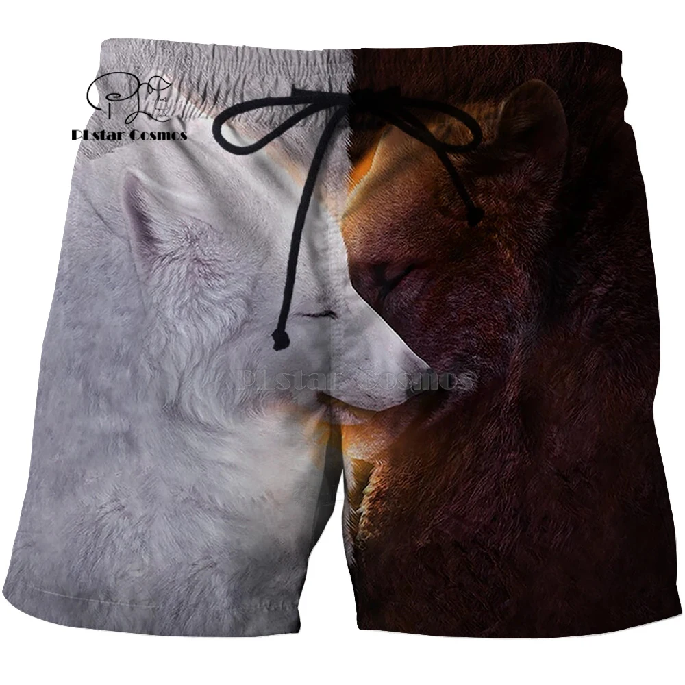 

PLstar Cosmos Newest wild Wolf wolfish Hunting Men's Summer Casual Shorts Harajuku 3D Print Loose cool Beach Comfortable