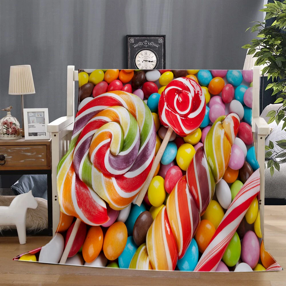 

Candy/Ice Cream Flannel Blanket Home Room Sherpa Blanket Colorful Cotton Candy Throw Blanket Picnic For Kids Sofa Nap Blanket
