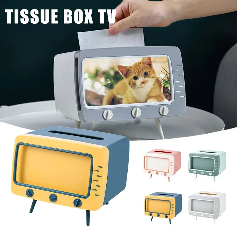 

Creative 2 In 1 TV Tissue Box Desktop Phone Holder Tissue Holder Dispenser Storage Napkin Case Organizer Mobile Phone Holder