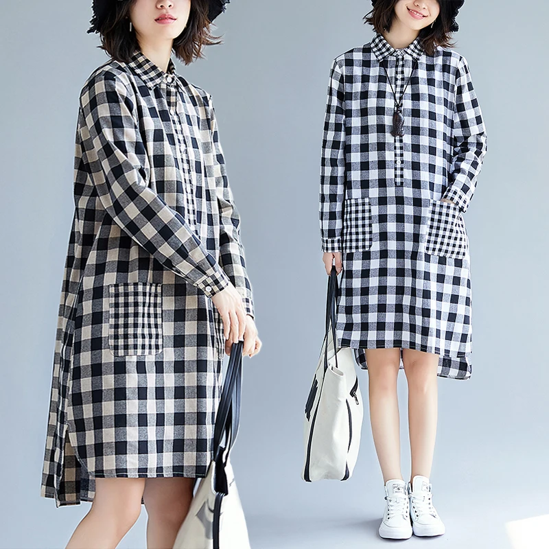 Осень 2020 новое художественное ретро лоскутное клетчатое платье рубашка