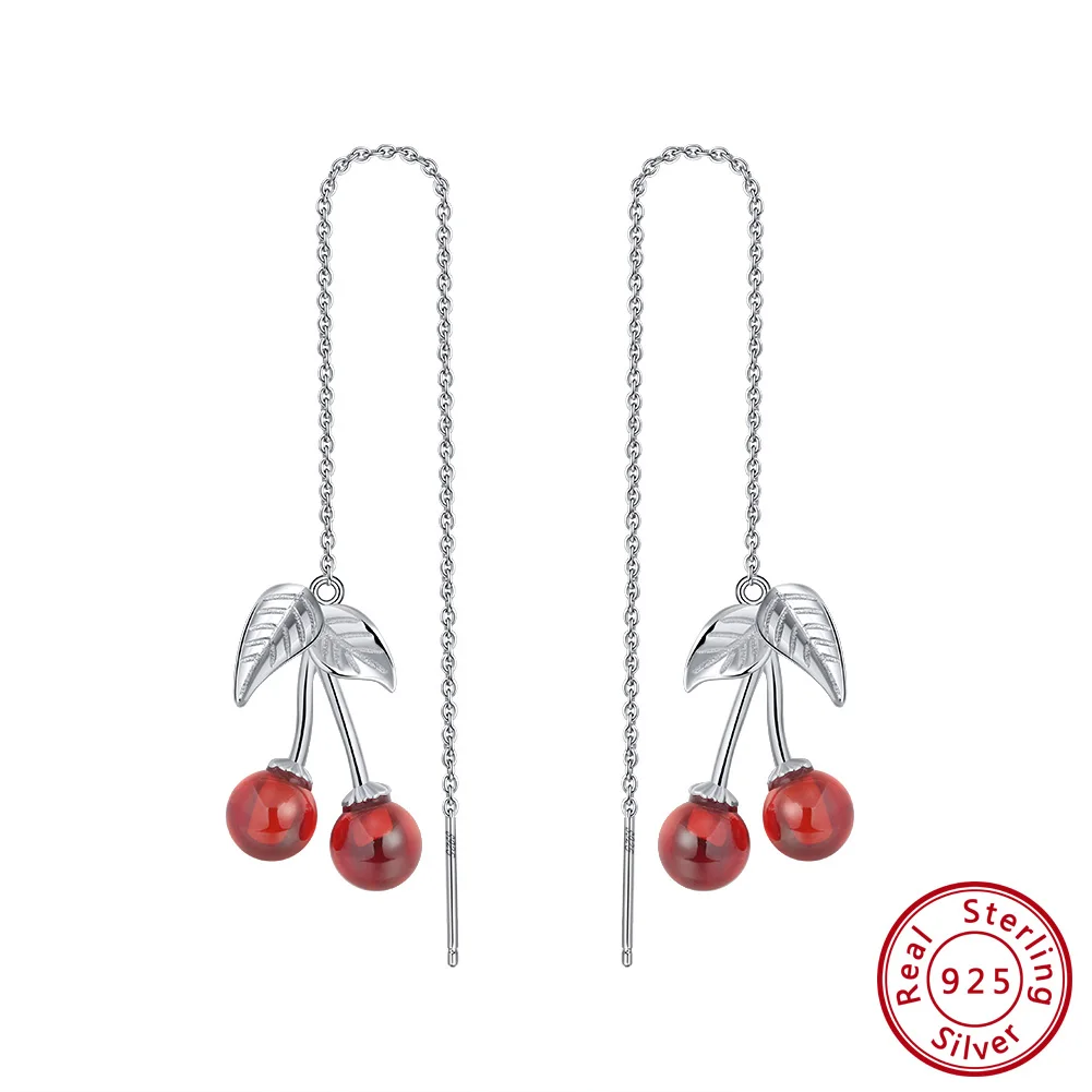 Earrings--SE100 ORSA JEWELS Стерлинговое Серебро 925 Красный Настоящий Камень Вишня Ожерелья с Подвесками для Женщин Настоящее Серебро Бижутерия Ожерелье Подарок SN03 - Цвет камня: Earrings--SE100