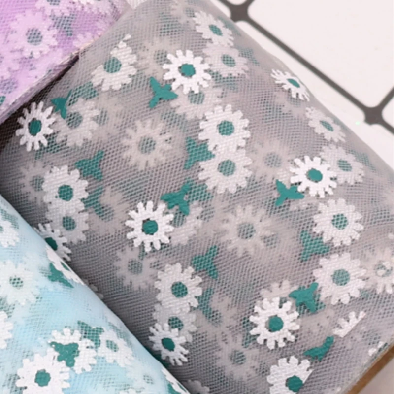 10 ярдов каваи ромашка печать Тюль ленты рулон 9 цветов для упаковки подарков