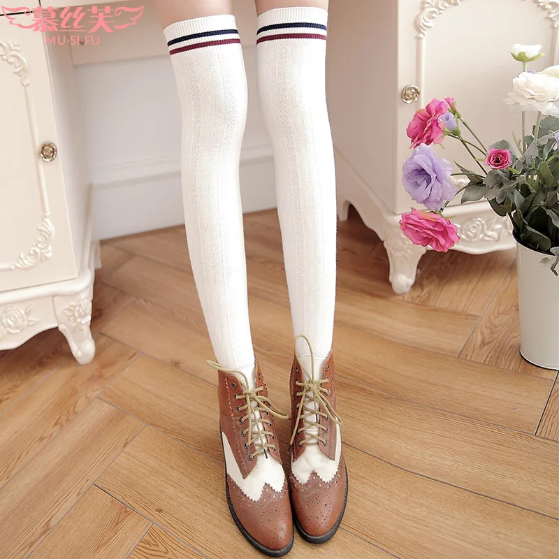 Осенний Новый стиль льняные гольфы в Вертикальную Полоску с цветами чистый