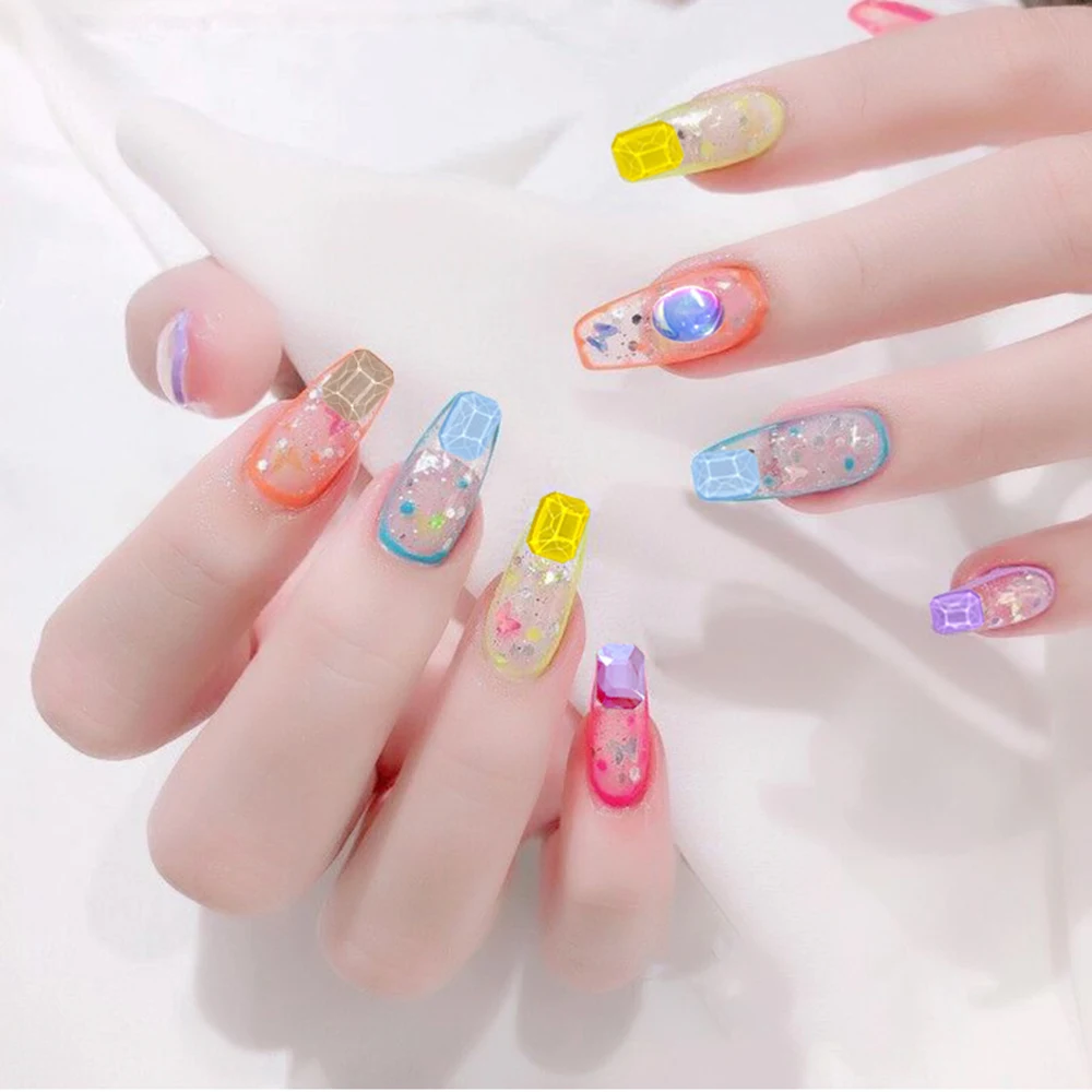 

mix love nail art jewelry Aurora long octagonal ice cube flat-bottomed nail art oval love heart bow Lovely Solid Nails Jewelry