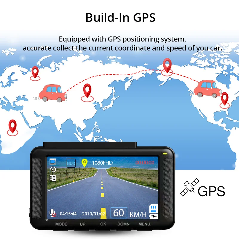 Автомобильный видеорегистратор 3 дюйма Full HD 1080P GPS ночное видение G