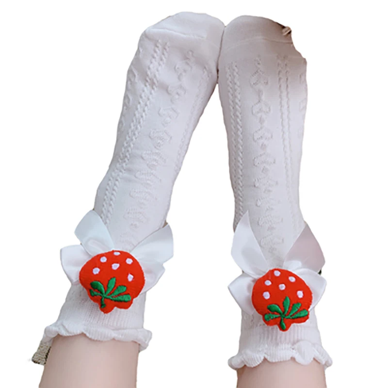 

Women Japanese Lolita Socks Kawaii Strawberry Bubbles Maid Tube Stocking Cotton White Ankle Loli Girls Accessories Sock