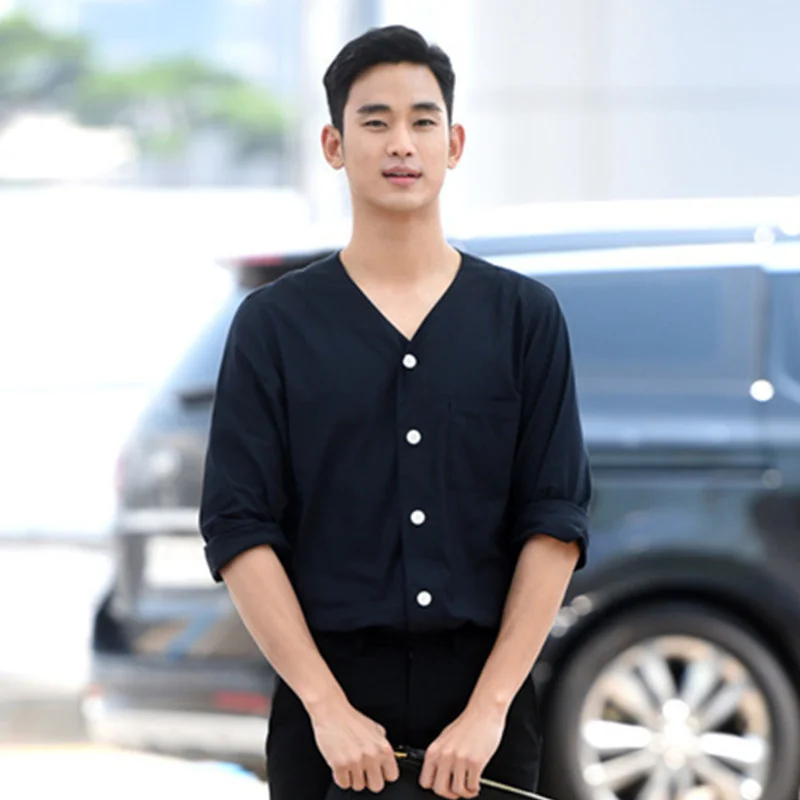 

Рубашка мужская с длинным рукавом и V-образным вырезом