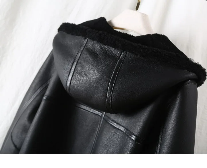 Женская двухсторонняя шубка из натур. Кожи OFTBUY черная натуральной кожи с овечьим