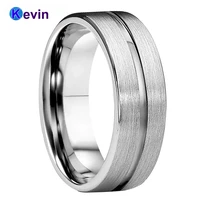 classic ring men women tungsten carbide ring flat band with center grooved and brushed finish 6mm 8mm available