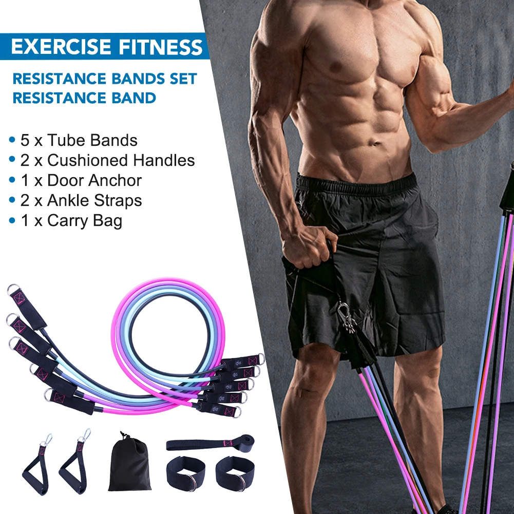 11 Pcs/Set Resistance Bands Crossfit Training Exercise Yoga Tubes Pull Rope Rubber Expander Elastic Fitness with Bag | Спорт и