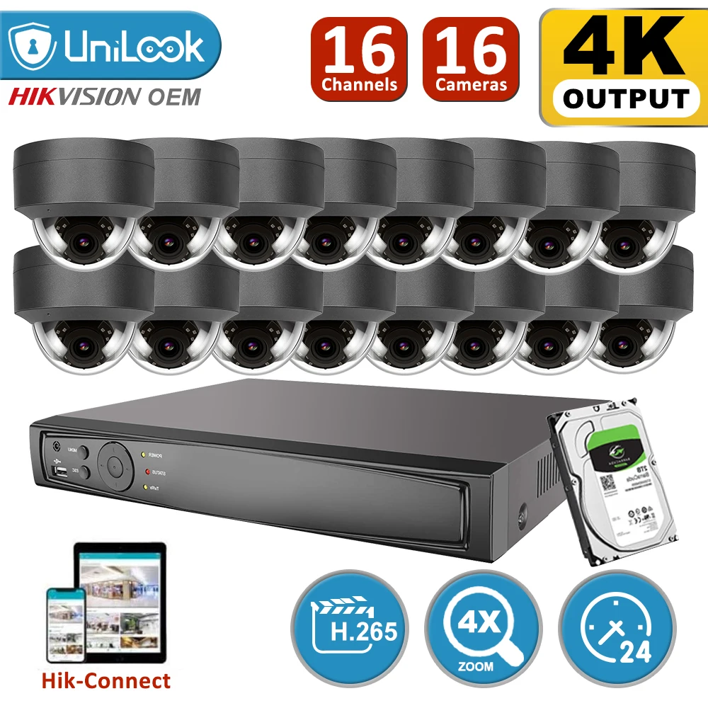 

UniLook 16CH NVR 8/10/12/16Pcs 4K 8MP POE IP Camera with Audio H.265+ NVR Kit Security System Night Vision Motion Detection P2P