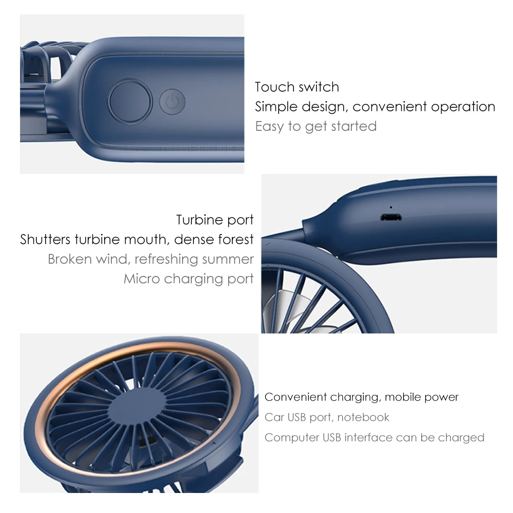 

Portable Fan Cooling Fan Air Conditioning Rechargeable Hands Free Portable Sport Fan Plastic 3 Level Hanging Neck Fan Lazy Fan
