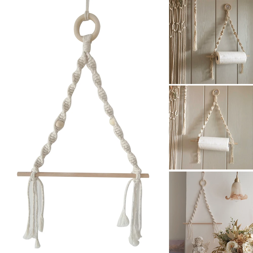 

Hanging Rope Toilet Paper Holder Roll Paper Macrame Storage Rack Wall Hanging Shelves Hand-Woven Rope Home Wall Decoration