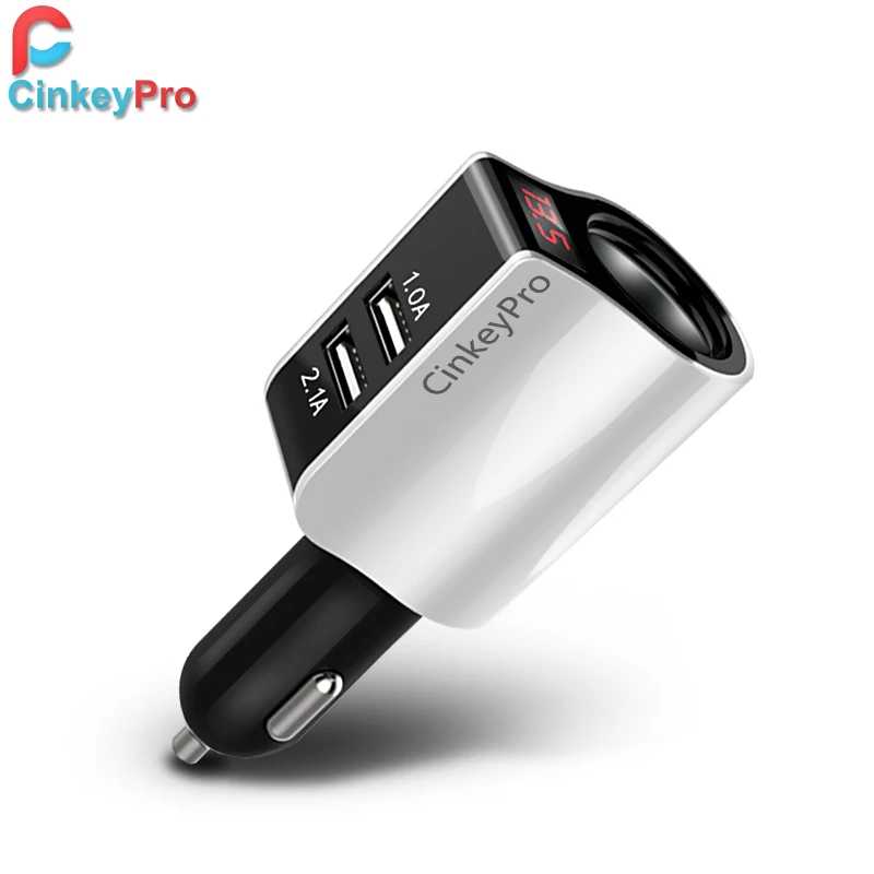 CinkeyPro 2 порта USB Автомобильное зарядное устройство для iPhone samsung Автомобильное зарядное устройство светодиодный прикуриватель 2.1A зарядка мобильный телефон Micro type C кабель