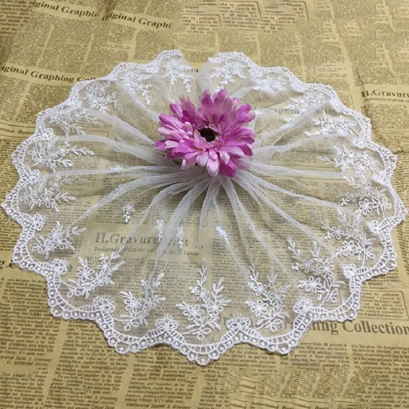 Белые вышитые цветы 19 см кружевная ткань с широкой отделкой лента из ткани DIY
