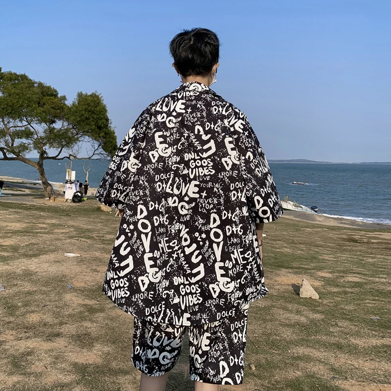 

Men Hawaiian Sets Printing 2021 Summer Short Sleeve Button Shirt Beach Shorts Streetwear Casual Mens Suit 2 Pieces M-5XL