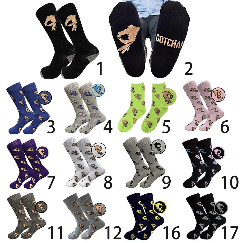 18 Colors Men Unisex Winter Knitted Mid-Calf Long Crew Socks Funny OK Gesture Printed Hip-Hop Trendy Cotton Hosiery Skateboard