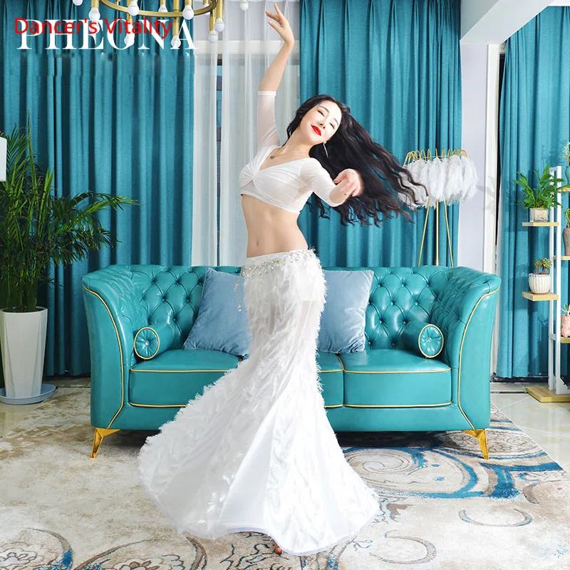 Женский костюм для танца живота элегантный из двух предметов с длинной юбкой