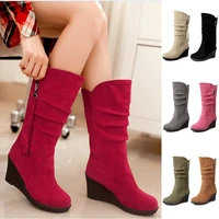 2021 new fashion women mid calf snow boots zipper warm wedge boots botas de mujer plus size womens boots