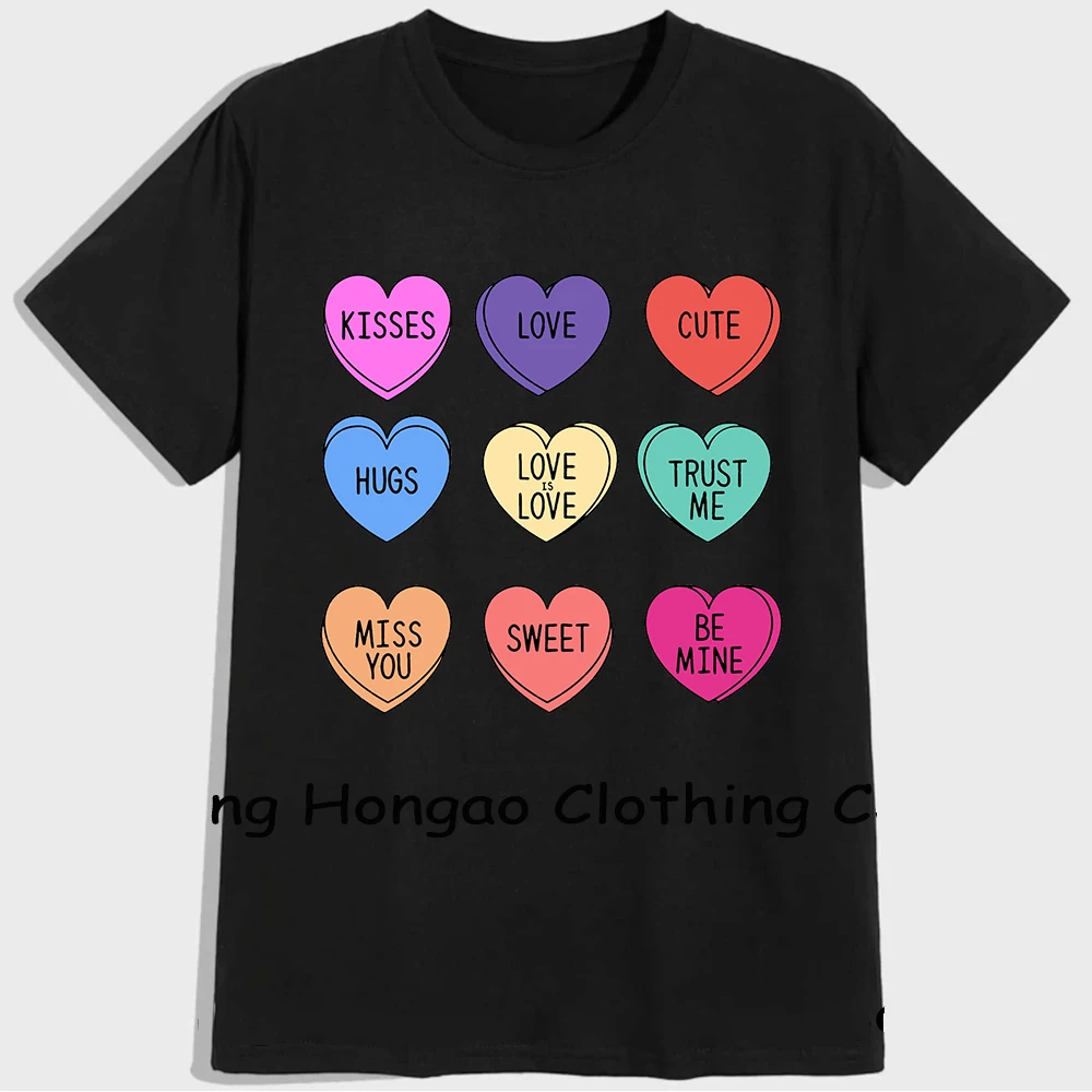 

New Arrivals 2022 Valentines Day Candy Hearts Graphic T Shirts For Women Funny Candy Hearts Print Womens Plus Size Tops