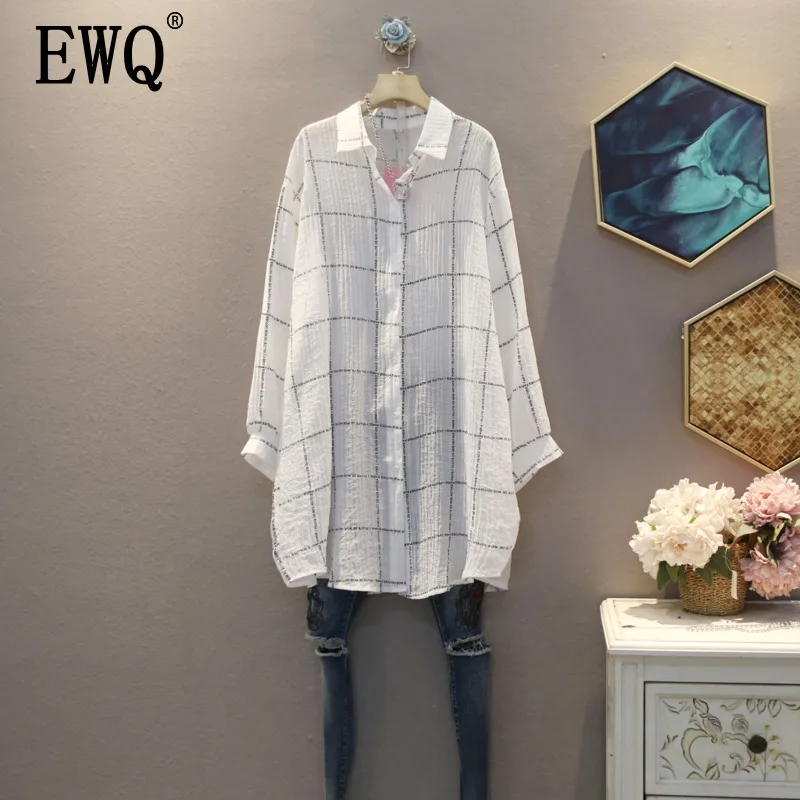 [EWQ] Весна лето 2020 Новое поступление однобортная Повседневная рубашка в клетку с