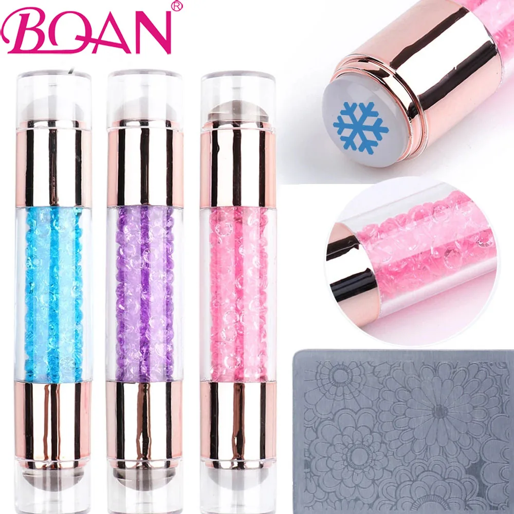 

BQAM 1PC Crystal Double Head Nail Art Stamping Jelly Silicone Nail Stamper Seal Transparent Manicure Tools