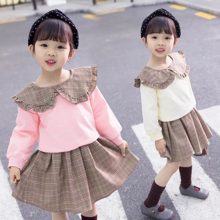 Детская одежда для девочек Лоскутная Толстовка + юбка Питер Пэн воротник костюм