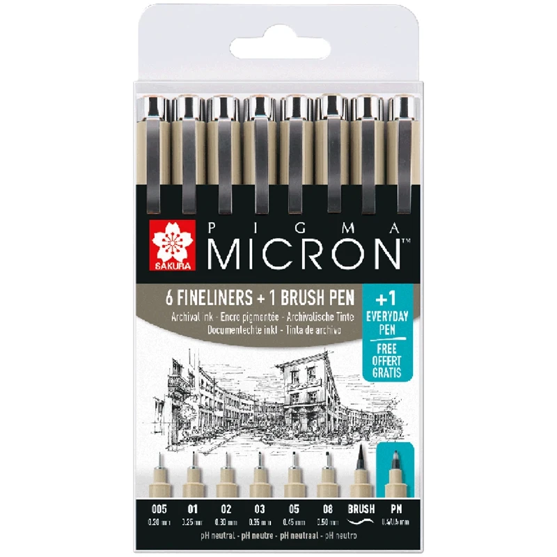Набор капиллярных ручек Sakura Pigma Micron 8шт Черный европодвес без возможности выбора