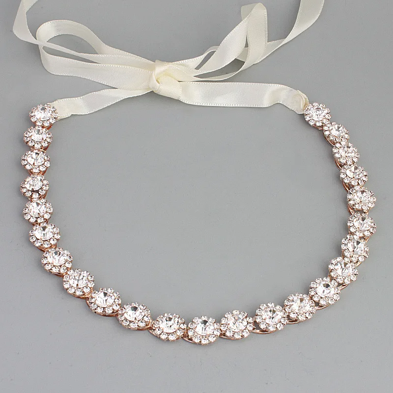 Rose gold Мода горный хрусталь серебро золото Женщины свадебный налобный головной украшение для головы в виде цепочки кристалл кулон невесты тиара украшение для волос Acces - Цвет: Rose gold