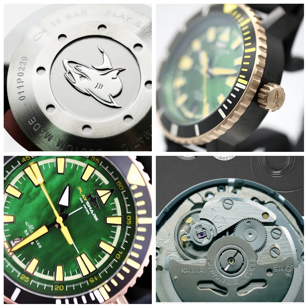 

Mens Automatic Watch NH35 Mechanical Self Winding Wristwatch 200M Diver 316L Steel Luminous Sapphire Clock Relojes Para Hombre
