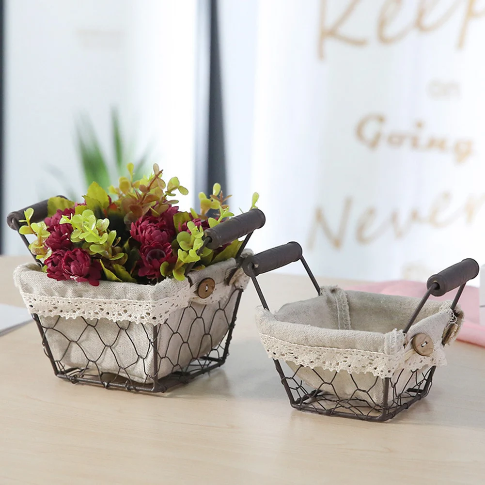 

1/2PCS Portable Wrought Iron Storage Basket with Cloth Liner Handheld Waterproof Storage Basket FP8