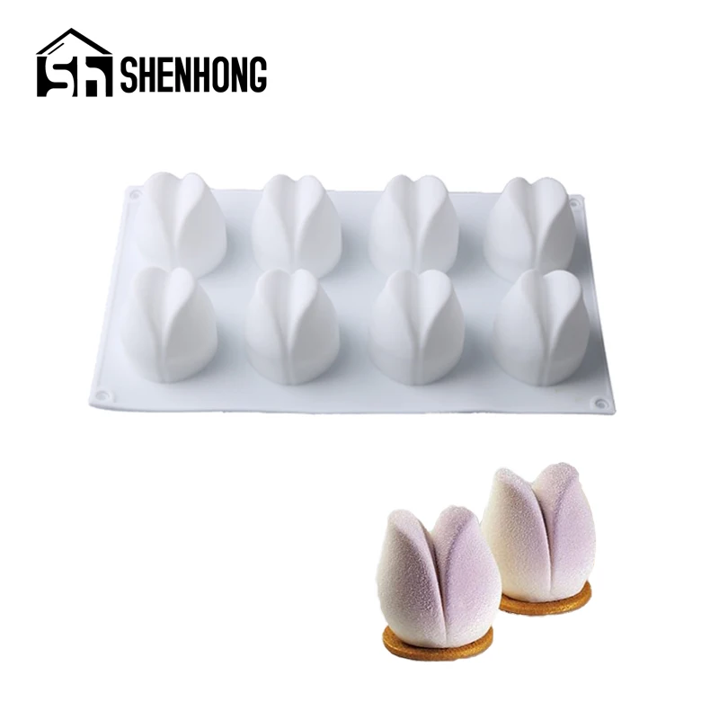

SHENHONG 8 ячеек форма тюльпана шоколадный мусс Кондитерские инструменты силиконовая форма для кексов десерт форма для украшения инструмент дл...