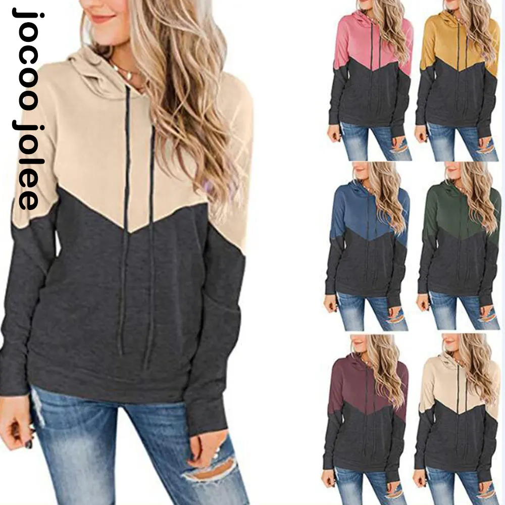 

Women Autumn Winter Drawstring Patchwork Hooded Sweatshirt Loose Tops Long Sleeve Harajuku Sweatshirts Fashion Gothic Pullover